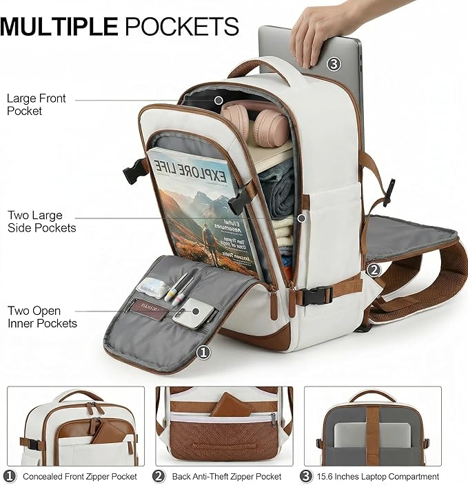 TILYMOL Travel Backpack for Women - 15.6 inch Laptop Backpack Airplane Flight Approved, Large Carry On Anti-theft Bag for Travel Work Business Weekender