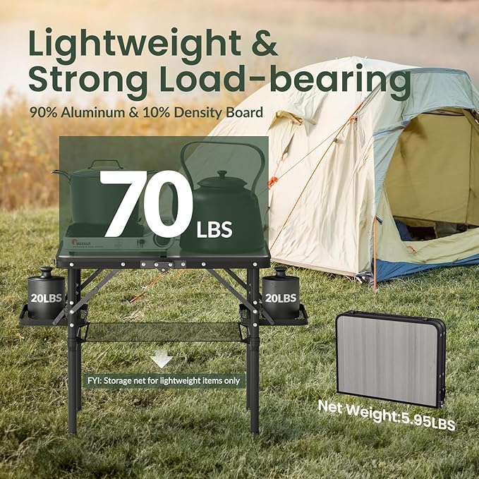 Titanker Folding Camping Table 2ft, Small Folding Camp Table Portable with 50% Extra Space, Small Picnic Table, Portable Beach Desk, Car Camping Essentials, Aluminum Light & Solid