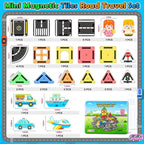 Mini Magnetic Tiles Road Travel Essentials Set — Portable STEM Sensory Magnetic Building Blocks for Toddlers & Preschool Toys, Compact Travel Toys for 3+ Boys & Girls, Easter Birthday Gift