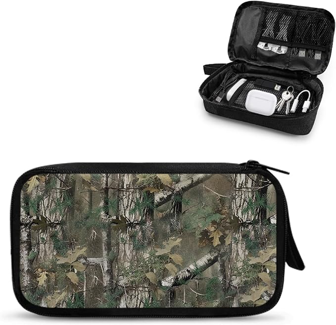 Forest Camo Print Electronics Organizer Travel Case Cord Cable Charger Organizer Bag Travel Accessories Essentials for Women Men Tech Pouch for Phone Power Bank SD Card USB