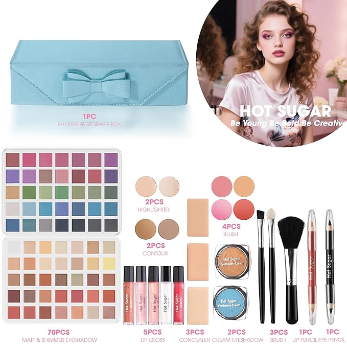 Hot Sugar Makeup Kit for Teenagers, Beginner Makeup Gift Set for Women Full Makeup Kit (Blue)
