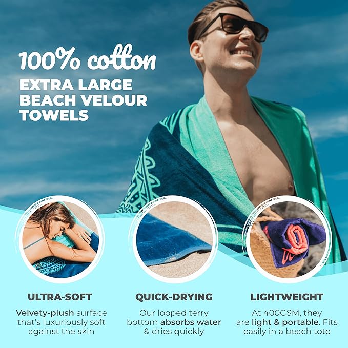 Nova Blue Tuna Fish Beach Towel (34 X 63) – Blue Striped Cotton Beach Towels Made from 100% Cotton – Quick Drying Pool Towel with Tropical Design – Beach Towel Large Oversized