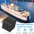 POWERCORDS 3 Power Blocks Outlet Splitter, 3 Pack, Grounded Wall Tap, 3-Prong Plug Adapter AC Multi Plug Wall Outlet, Power Splitter, Cruise Essentials, for Home Office School Dorm, UL Listed,Black
