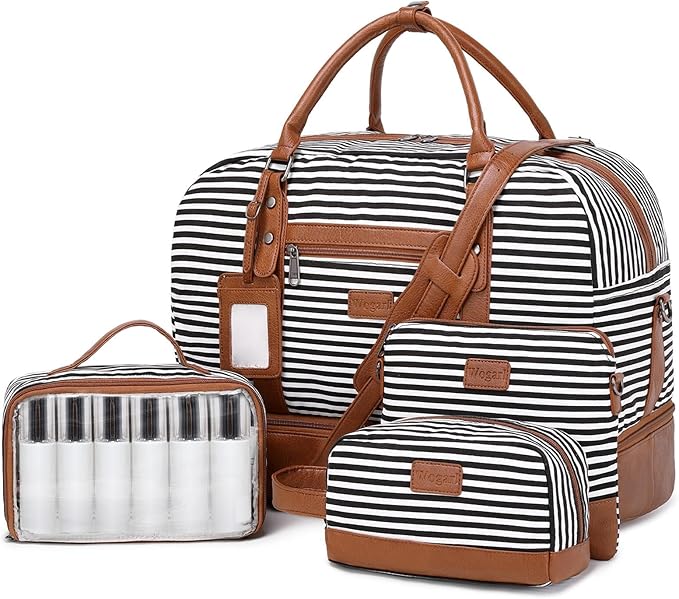 Wogarl 4PCS Weekender Bags for Women Large Overnight Weekend Travel Duffel Carry on Shoulder with Shoe Compartment Canvas Toiletry Bag for Travel Business Gym