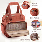 BAGSPRITE Coffee Maker Travel Bag Compatible with Keurig K-Mini Mate, Full Open Carrying Case with Quilted Padded Soft Microfiber, K--Cup Single Serve Coffee Maker Bag with Pod Organizer, Mug Pockets