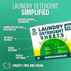 Sudstainables Laundry Detergent Sheets 200 Loads – Dissolvable Laundry Sheet for Washing Machines, Compact Alternative to Liquid & Powder Detergent, Travel-Friendly Soap | Lemon