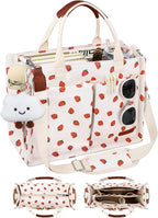 BESBESME Canvas Tote Bag for Women with Zipper & Compartments– Large Work & College Laptop Tote Crossbody Shoulder Bag