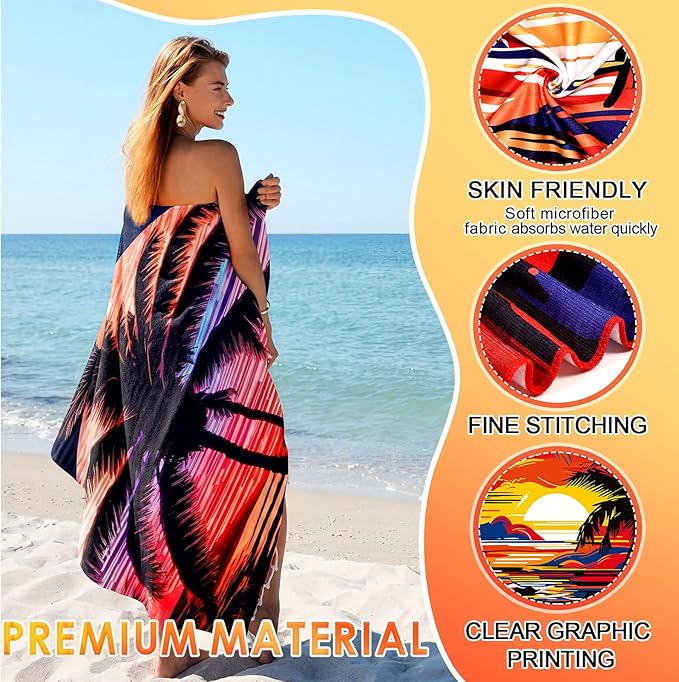 FuWeave 6 Pcs 72 x 36 Microfiber Oversized Beach Towels Large Absorbent Thin Compact Lightweight Sand Free Quick Dry Towels Pack for Travel Pool Yoga Gym Sports Beach Accessories(Coconut Trees)