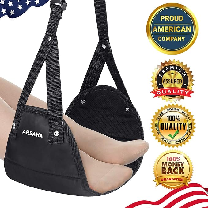Airplane Footrest - Foot rest for Airplane Travel Essentials , Portable Foot Hammock Under Desk for Train Bus Flight Office foot hammock airplane with Memory Foam-Reduces Swelling