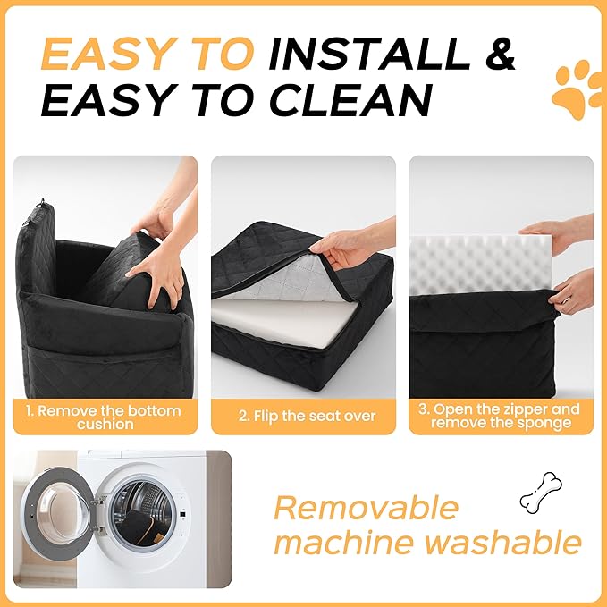HiPetpy Dog Car Seat 6" Elevated Memory Foam Booster Seat for Small Medium Dogs Under 35 lbs with Pet Blanket, Washable Pet Car Seat with Safety Leash, Anti-Slip Base and Storage Pockets