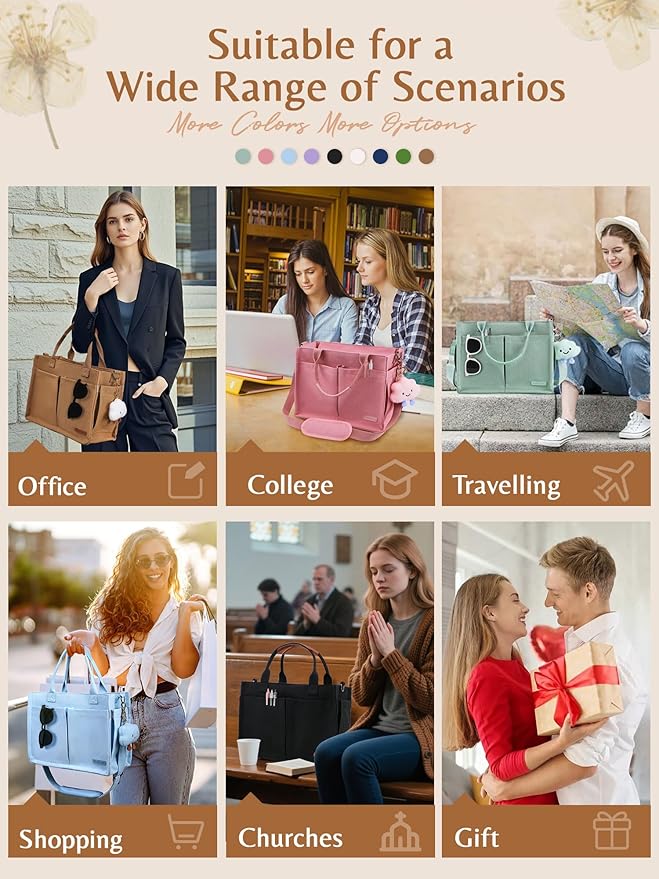 BESBESME Canvas Tote Bag for Women with Zipper & Compartments– Large Work & College Laptop Tote Crossbody Shoulder Bag