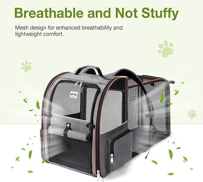 Extra Large Cat Backpack Carrier Expandable Pet Carrier Backpack for Small/Medium Dogs and Medium/Large Cats, Grey