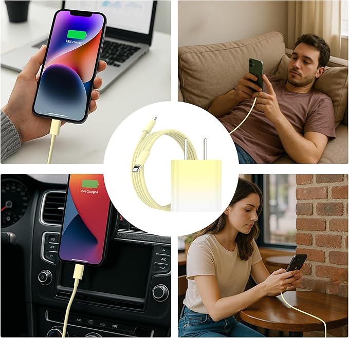 GREPHONE iPhone Charger Fast Charging,20W PD USB C Wall Charger 4 Pack with 6FT Fast Charging Cable - Fast Charger for iPhone 14/14 Pro Max/13/13 Pro/12/12 Pro/11/11 Pro/XS, iPad(Yellow)