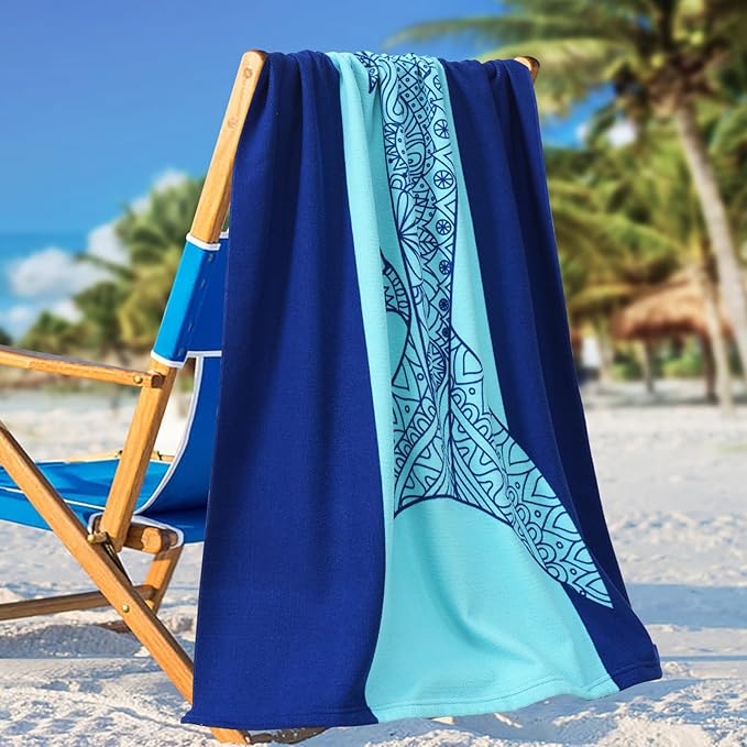 Genovega 2 Packs Oversized Beach Towel Set 36 x 72 in Large Big Pool Camping Swim Clearance Soft Towels Travel Essentials Accessories Must Haves Vacation Necessities Adult Gifts Shark Turtle