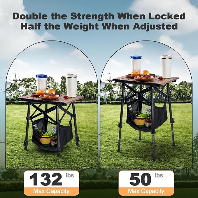 Odoland Portable Camping Table, 15.8"L x 11.8"W Folding Table with Adjustable Height 15.8" - 22", Small Beach Table with Storage Bag for Outdoor Camp, Cooking, Picnic, Travelling, Backyards, Fishing