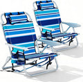 2 Pack Lightweight Portable Camping Beach Chair for Adults, Outdoor Lay Flat Folding Beach Chairs with 5 Positions, Backpack Beach Chair with Towel Bar, Zipper Pouch, Cup Holder, Blue Green