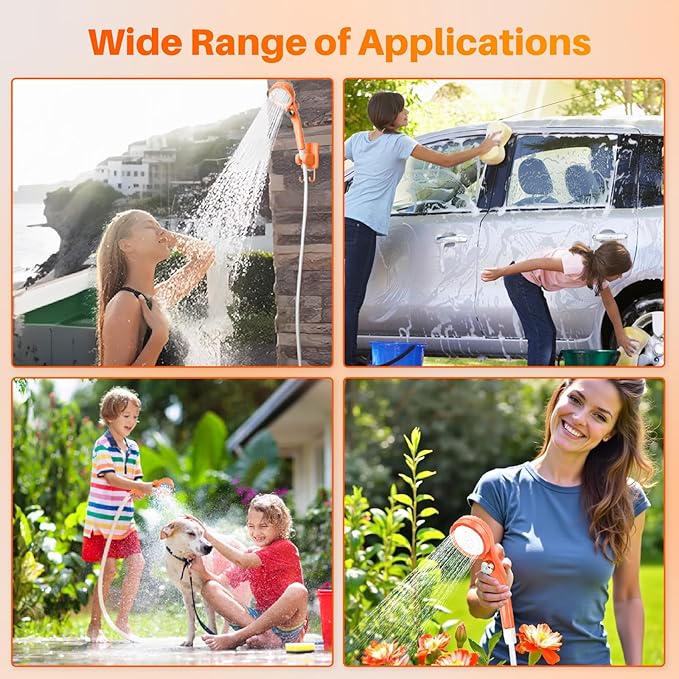 Portable Camping Shower with Heater, 6000mAh Rechargeable Portable Shower with 2000W Immersion Heater, LED Display, Heated Camping Shower for Travel, Hiking, Car, Pet
