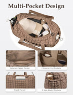Quilted Travel Duffle Bag for Women Medium Weekender Bag Puffer Overnight Bag Large Soft Puffy Duffel Bag Carry-On Gym Bag Lightweight Personal Item Travel Bag for Trips Business Sport Airplane