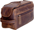 KomalC Premium Buffalo Leather Toiletry Bag for Men & Women With Water resistant Lining, Grooming Travel Pouch, Unisex Wash Bag for Toiletries, Gifts for Men and Women