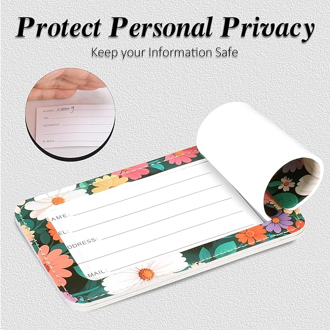 Luggage Tags for Suitcases, 2 Pack Cute PU Leather Luggage Tag TSA Approved with Stainless Steel Loop and Address Card Baggage Tag for Travel&Cruise Ships&Shipping Black Cat Floral, by Chelmon