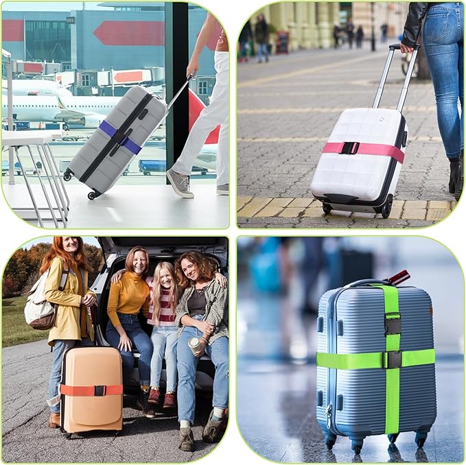 Luggage Straps for Suitcases 4 Pack, TSA Approved Travel Essentials, Luggage Strap for Travel Suitcase & Bag Closure and for Easy Identification, Travel Accessories for Safety & Convenience (Rose Red)