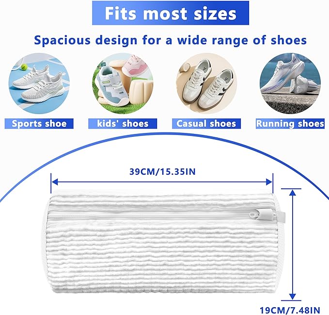 2Pcs Reusable Shoe Washing Machine Bag for Washer and Dryer:Free Up Hands, Prevent Deformation,shoe bag with Zipper Protection Design, Use for all Shoes,Sports Shoes (White)