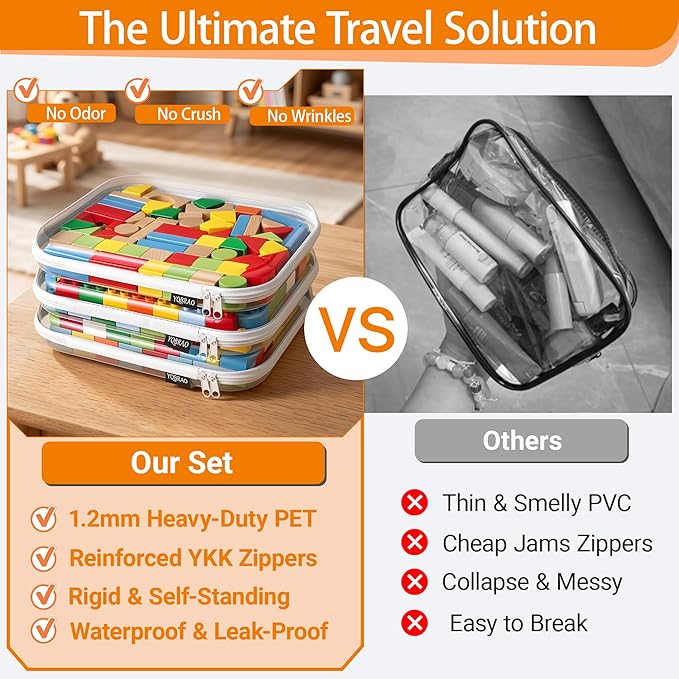 YQBRAO 2-Pack Large Clear Hard Shell Zipper Case White, 1.2mm Heavy-Duty Crush-Proof Makeup Bag, Large Diaper Bag Organizer Pouches, Rigid Clear Zipper Pouches for Toys, Art Supplies & Tech