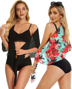 CHICGAL 2 Pieces Women Beach Sarong Bathing Suit Wrap Skirt Sheer Bikini Swimsuit Cover Ups for Swimwear