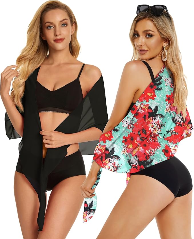CHICGAL 2 Pieces Women Beach Sarong Bathing Suit Wrap Skirt Sheer Bikini Swimsuit Cover Ups for Swimwear