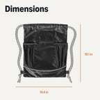 Amazon Basics Drawstring Lightweight Gym Bag Soccer Backpack with Zipper Pouch, Mesh Side Pockets for Water Bottle, Large, Black