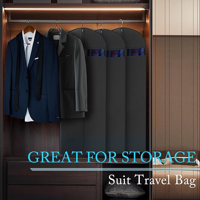 Hleelomi 60-inch Garment Bags for Travel, Garment Bags for Hanging Clothes with Zipper and Visible Transparent Window, 2 Pack，Black