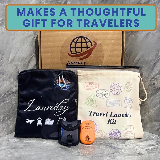 Travel Laundry Detergent Sheets Gift Set - Travel Detergent Sheets, Travel Clothesline, Foldable Laundry Bag, Canvas/Zip Bags, Great for Hotels, Campers & Cruise Essentials