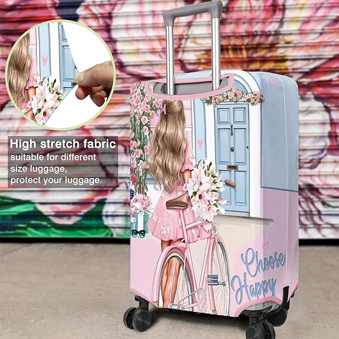 Travel Luggage Cover Suitcase Protector Fits 18-32 Inch Wheel Covers PatternedTravel Related Items Flower Luggage Protector Elastic S