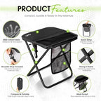 CAMDOOR Portable Collapsible Stool, 16″Folding Stool with 3 Side Pockets and Shoulder Strap, Extra Large Camping Chair Supports 400 lbs, Ultralight Portable Seat for Outdoor, Hiking, Fishing (Black)