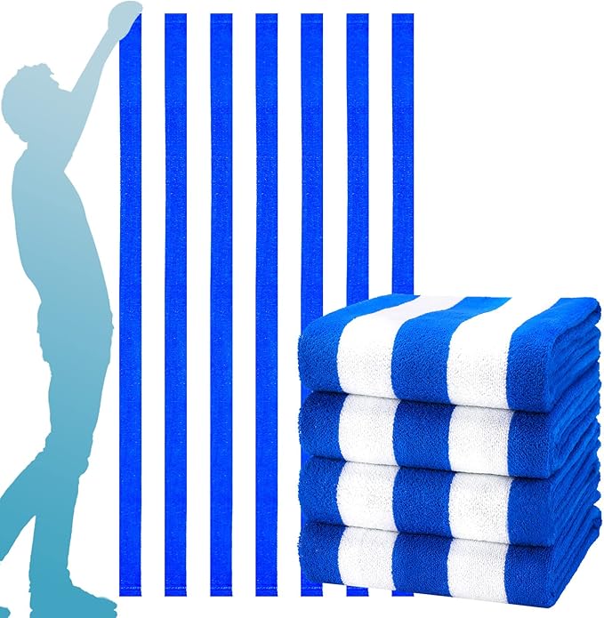 4 Packs Extra Large Bath Towels Striped Beach Towel Set Bathroom Sheets Bulk Oversized XL Big Soft Fluffy Absorbent Microfiber Turkish Blanket Hotel Shower Pool Hot Tub Toallas Baño Grandes Blue