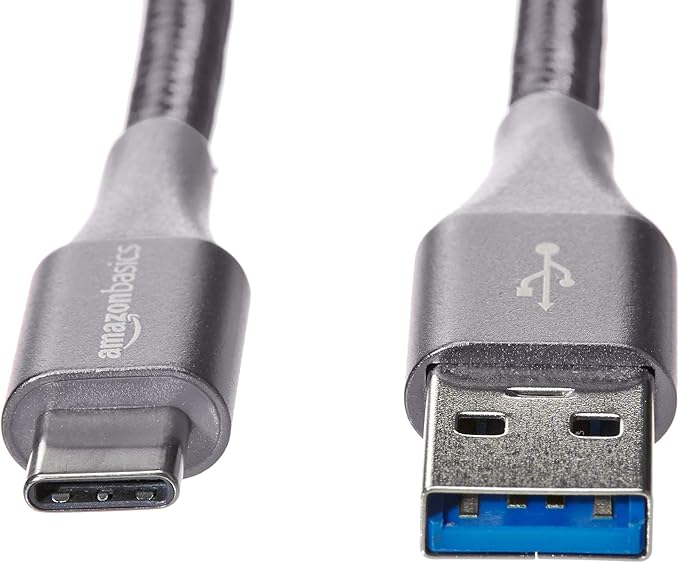 Amazon Basics USB-C to USB-A 3.1 Gen 1 Fast Charger Cable, Nylon Braided, 5Gbps High-Speed for Apple iPhone 16/15, iPad, Samsung Galaxy, Tablets, Laptops, 6 Foot, Dark Gray