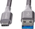 Amazon Basics USB-C to USB-A 3.1 Gen 1 Fast Charger Cable, Nylon Braided, 5Gbps High-Speed for Apple iPhone 16/15, iPad, Samsung Galaxy, Tablets, Laptops, 6 Foot, Dark Gray