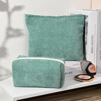 SOIDRAM 2 Pieces Makeup Bag Large Corduroy Cosmetic Bag Capacity Canvas Mix Travel Toiletry Bag Organizer Cute Makeup Brushes Aesthetic Accessories Storage Bag for Women, Corduroy Mix Green