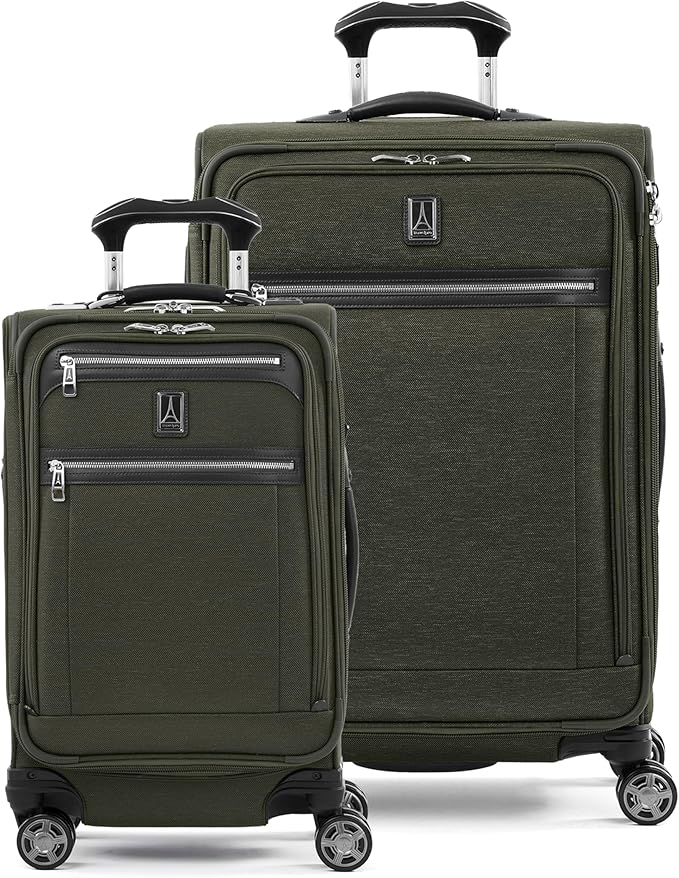 Travelpro Platinum Elite Softside Expandable Luggage, 8 Wheel Spinner Suitcase, TSA Lock, Men and Women, Pilot Green, 2-Piece Set (21/25)