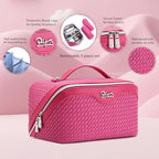 BOYATU Travel Makeup Bags for Women: Large Capacity Make up Bag with Wide Opening - 3 Pcs Set Waterproof Travel Toiletry Organizer for Full-Sized Bottles, Cosmetics & Brushes (Plum-W)