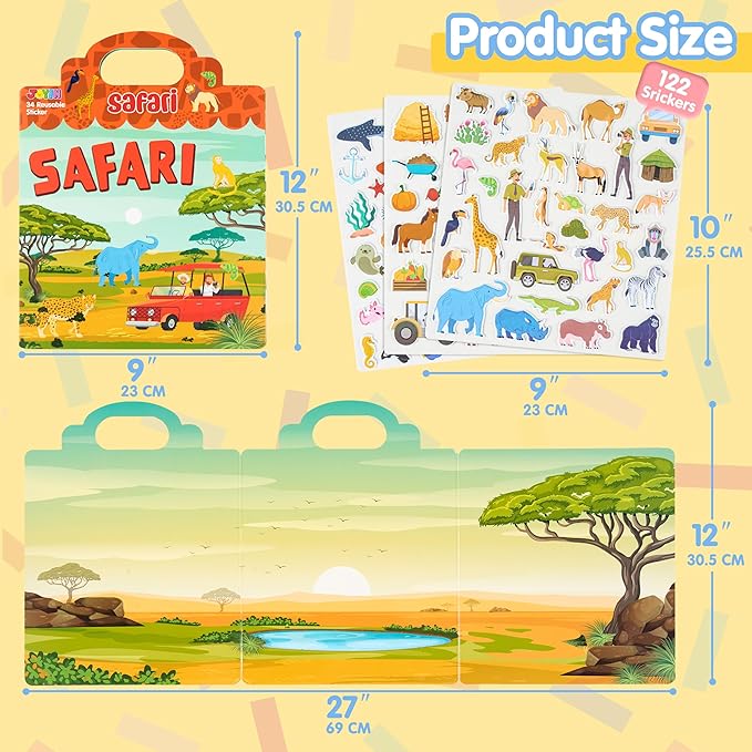 JOYIN 3 Sets Animal Reusable Sticker Book for Toddlers, 3D Sticker Book for Kids 3 4 5, Travel Essentials, Airplane Activity Toys, Crafts Gifts, Birthday Gifts - Farm, Ocean, Safari