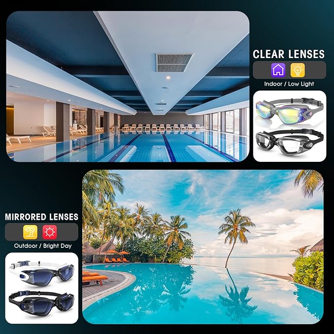 Braylin Swim Goggles, 2-Pack Swimming Goggles, Anti Fog, No Leaking For Adult Women Men Youth
