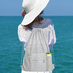 NATURAL STYLE Mesh Drawstring Backpack Bag, Gym Sports Bag with Zipper Pocket Bottle Holder, String Beach Bag for Swiming Travel (Grey)