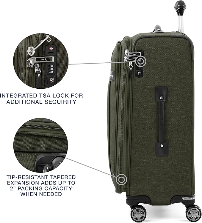 Travelpro Platinum Elite Softside Expandable Luggage, 8 Wheel Spinner Suitcase, TSA Lock, Men and Women, Pilot Green, 2-Piece Set (21/25)