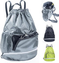 Swim Beach Sports Drawstring Backpack - Gym Bag with Shoes Compartment and Waterproof Pocket for Gym Accessories, Swim Essentials - Kids Mens Beach Workout Bag