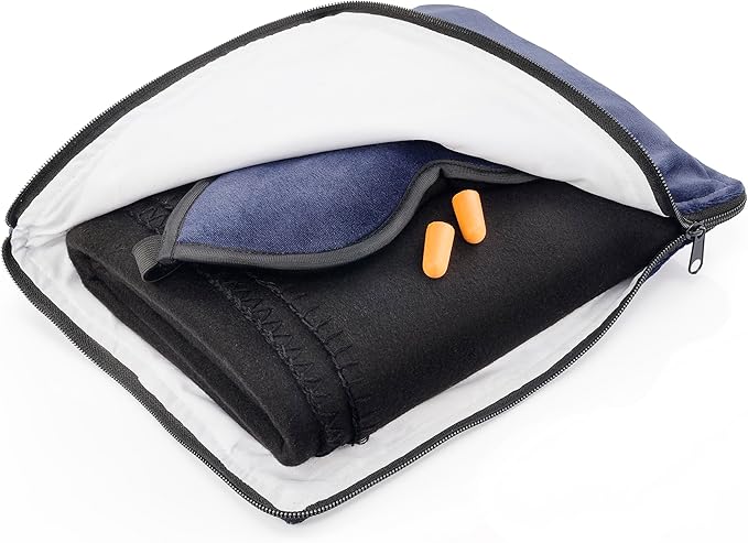 Lewis N. Clark Ultimate Comfort Set + Portable Travel Kit for Airplane, Includes Inflatable Pillow + Zippered Carrying Case, Cozy Fleece Blanket, Eye Mask for Sleeping & Foam Ear Plugs, Black