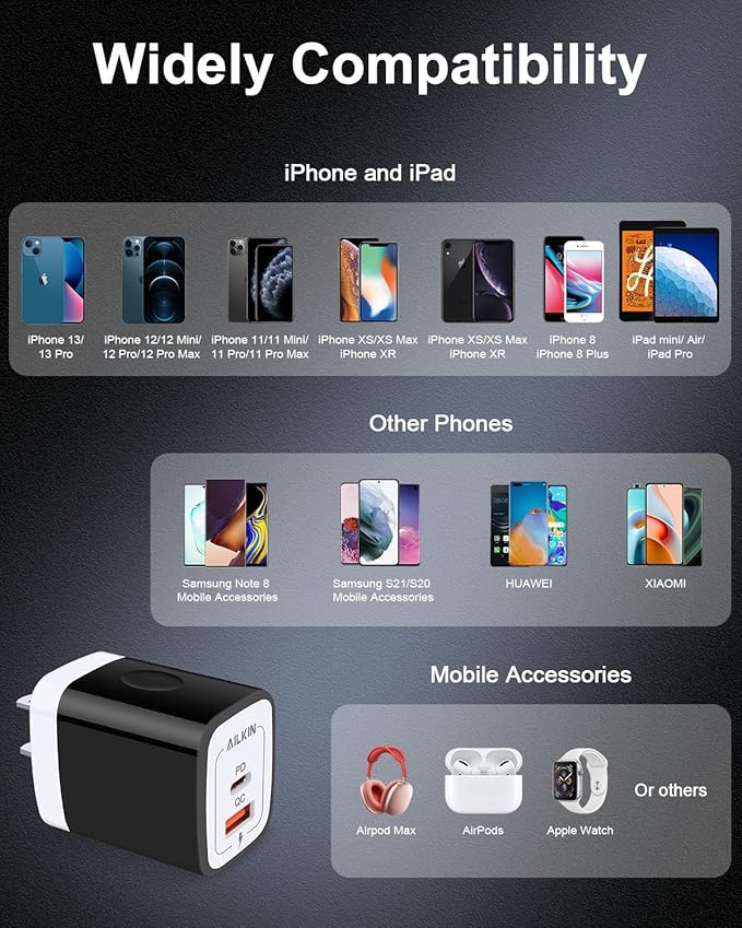 Galaxy S26 USB Type C Charger, Dual Port USB-C Wall Plug 20W PD & QC3.0 USB A Fast Charging Block for Samsung Galaxy S26 Ultra S25/S24/S23 S22/S21, iPhone 17e 17 16E 16 Pro Max USBC Brick Power Box