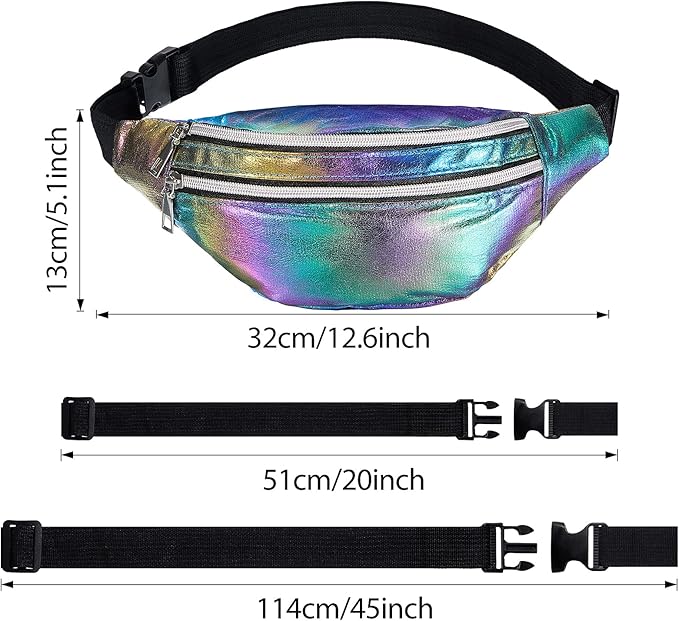 Frienda 2 Pieces Holographic Fanny Pack for Women Colorful Sport Waist Bag Pack