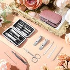 Geosar 50 Set 8 in 1 Travel Manicure Kit Bulk Professional Nail Clippers Pedicure Nail Care Tools Grooming Stainless Steel Set with Portable Travel Case, Gift for Valentine Men Women(Glitter Pink)