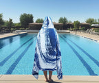 COTTON CRAFT Hooded Beach Towel - Oversized XXL 35x84 Towel with Hood for Adults - The Big Kahuna 7 Foot Large Beach Blanket Towel - Big & Tall Soft 100% Cotton Velour Pool Bath Wrap - Waves Blue